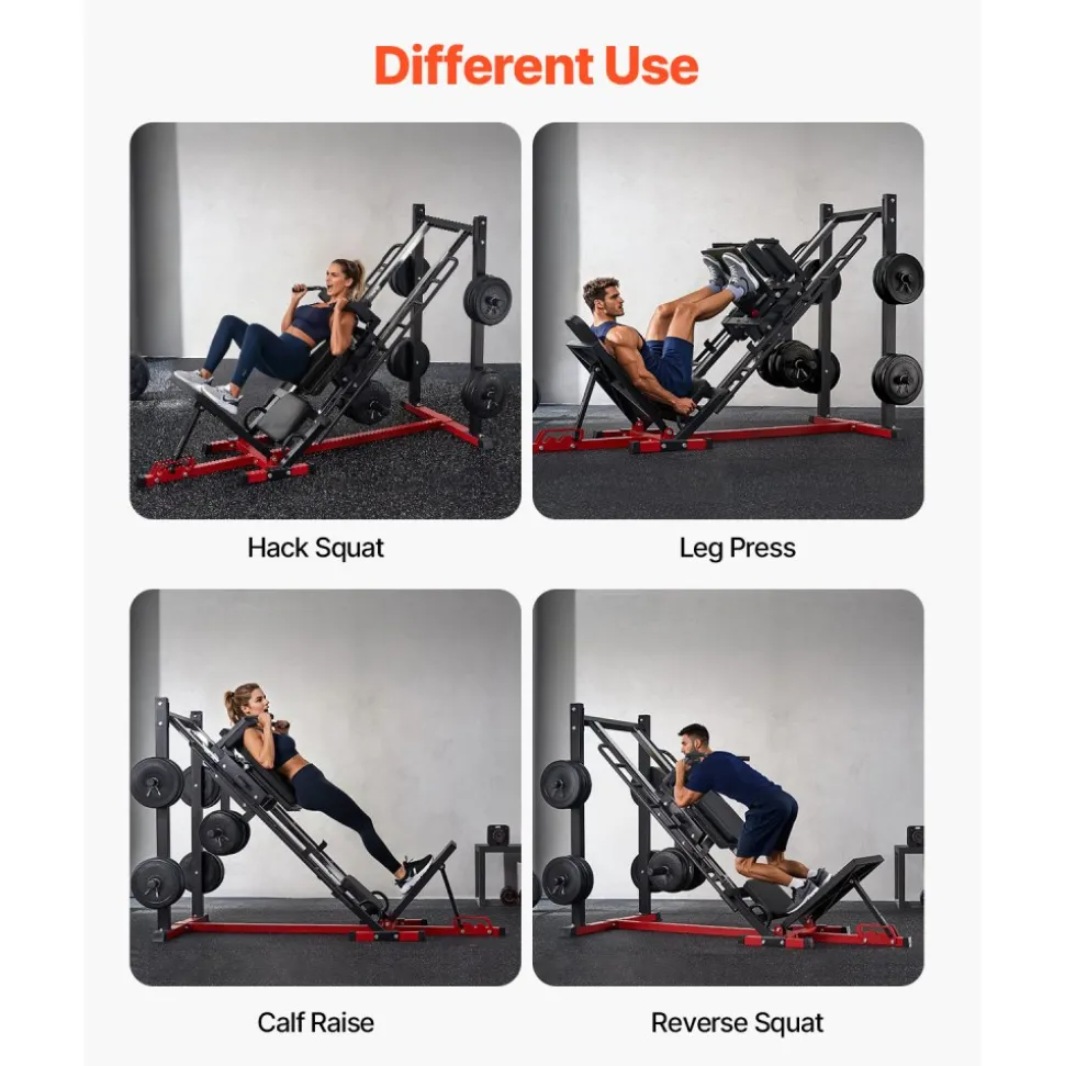 VEVOR Leg Press Hack Squat Machine, Adjustable Leg Press Combo with Linear Bearing and Weight Storage, Lower Body Special for Home Gym, Leg Exercise Equipment for Quads, Hamstring, Glutes, Calve