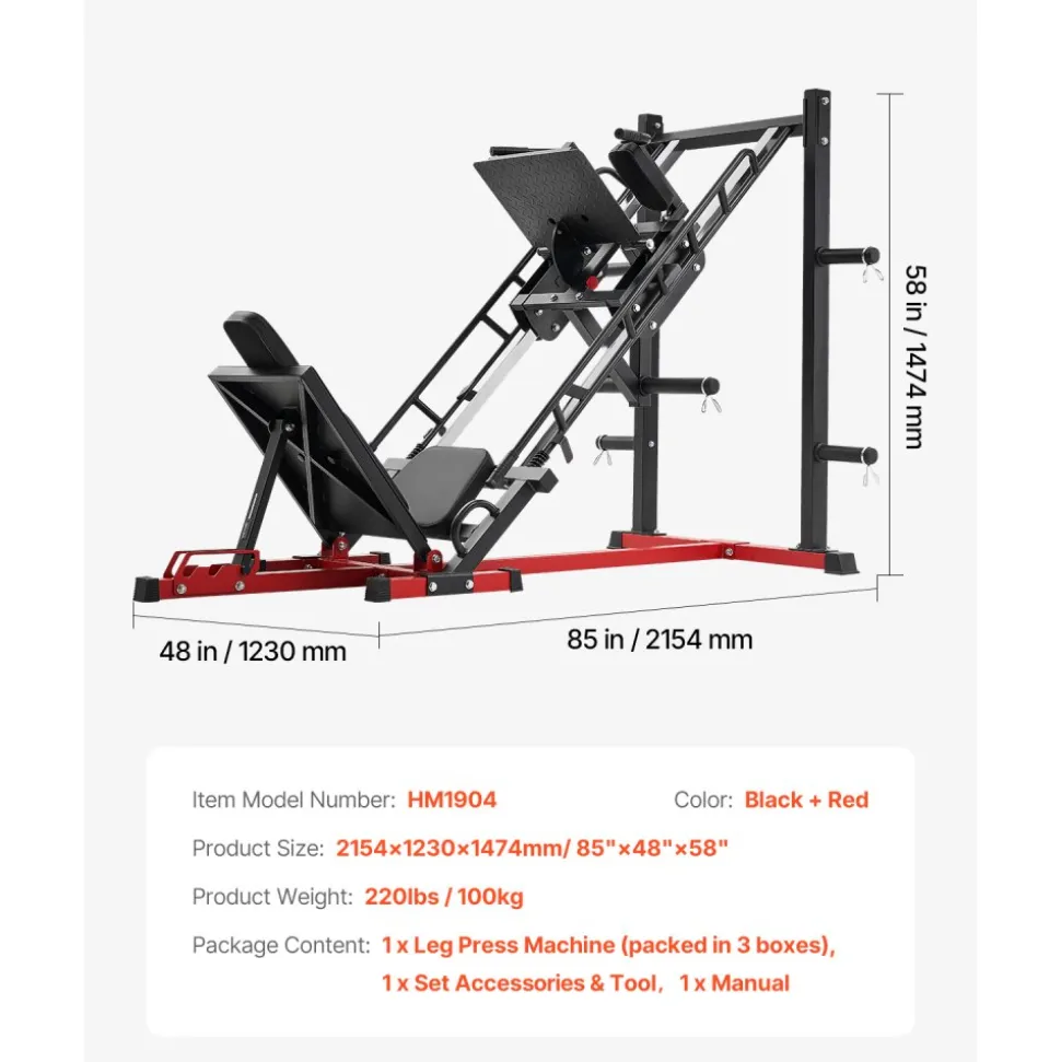 VEVOR Leg Press Hack Squat Machine, Adjustable Leg Press Combo with Linear Bearing and Weight Storage, Lower Body Special for Home Gym, Leg Exercise Equipment for Quads, Hamstring, Glutes, Calve