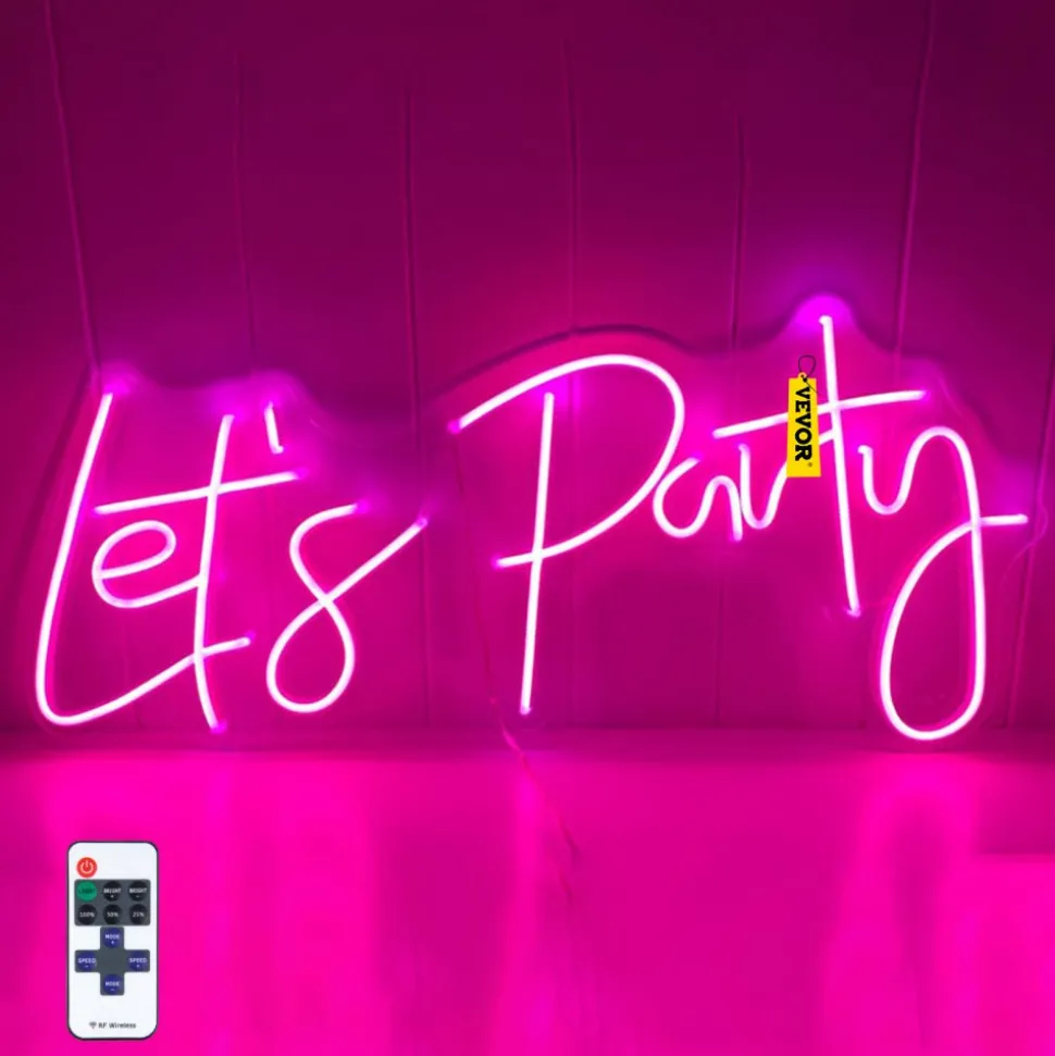 VEVOR Let's Party Neon Sign, 23"X10" Neon Sign for Wall Decor, Adjustable Brightness Pink Neon Light Sign with Remote Control and Power Adapter, for Party/Wedding Celebration/Home Decoration