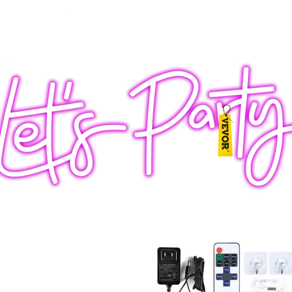 VEVOR Let's Party Neon Sign, 23"X10" Neon Sign for Wall Decor, Adjustable Brightness Pink Neon Light Sign with Remote Control and Power Adapter, for Party/Wedding Celebration/Home Decoration