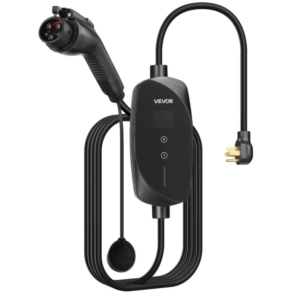 VEVOR Level 2 EV Charger, 32 Amp Adjustable Current, 240V Electric Vehicle Portable Charger with 25 ft Charging Cable, NEMA 14-50P Plug, LCD Display, Plug-in Home Car Charging Station for SAE J1772 EV
