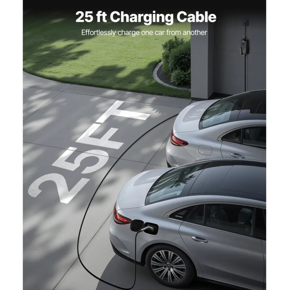 VEVOR Level 2 EV Charger, 32 Amp Adjustable Current, 240V Electric Vehicle Portable Charger with 25 ft Charging Cable, NEMA 14-50P Plug, LCD Display, Plug-in Home Car Charging Station for SAE J1772 EV