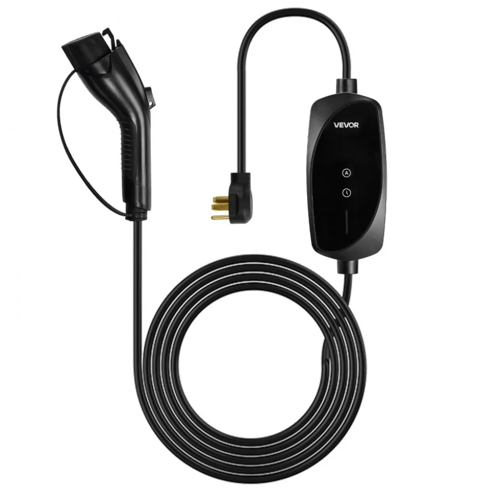VEVOR Level 2 EV Charger, 40 Amp Adjustable Current, 240V Electric Vehicle Portable Charger with 25 ft Charging Cable, LCD Display, NEMA 14-50P Plug, Plug-in Home Car Charging Station for SAE J1772 EV