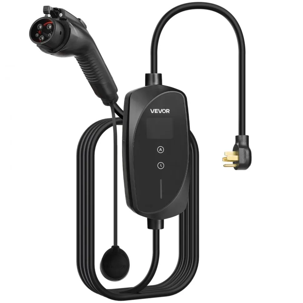 VEVOR Level 2 EV Charger, 40 Amp Adjustable Current, 240V Electric Vehicle Portable Charger with 25 ft Charging Cable, LCD Display, NEMA 14-50P Plug, Plug-in Home Car Charging Station for SAE J1772 EV