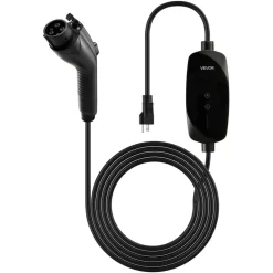 VEVOR Level 1&2 EV Charger, 16 Amp Adjustable Current, Electric Vehicle Portable Charger with 25 ft Cable, 120V-240V, NEMA 6-20P Plug NEMA 5-15 Adapter, LCD, Home Car Charging Station for SAE J1772 EV