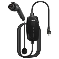 VEVOR Level 1&2 EV Charger, 16 Amp Adjustable Current, Electric Vehicle Portable Charger with 25 ft Cable, 120V-240V, NEMA 6-20P Plug NEMA 5-15 Adapter, LCD, Home Car Charging Station for SAE J1772 EV
