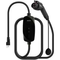 VEVOR Level 1&2 EV Charger, 16 Amp Adjustable Current, Electric Vehicle Portable Charger with 25 ft Cable, 120V-240V, NEMA 6-20P Plug NEMA 5-15 Adapter, LCD, Home Car Charging Station for SAE J1772 EV