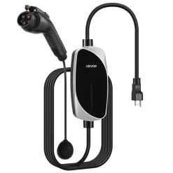 VEVOR Level 1&2 EV Charger, 16 Amp, Electric Vehicle Portable Charger with 25 ft Charging Cable, 120V-240V, NEMA 6-20P Plug NEMA 5-15 Adapter, LED Indicator, Home Car Charging Station for SAE J1772 EV