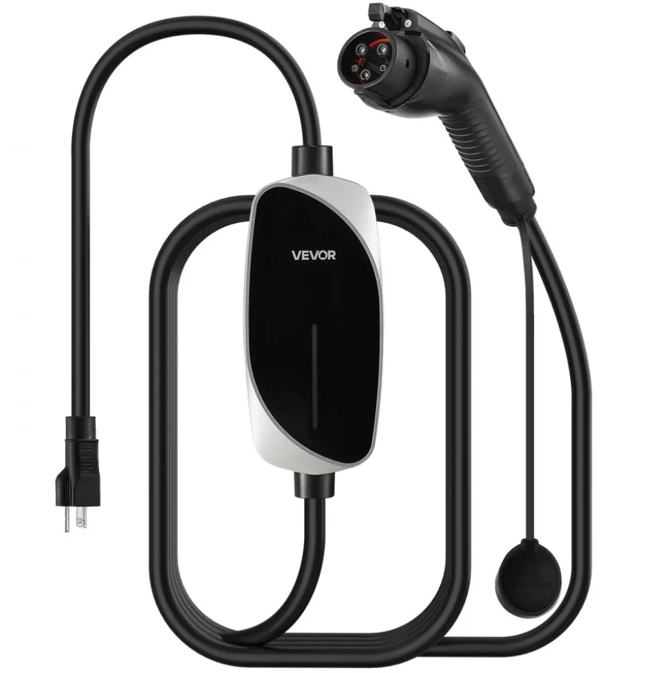 VEVOR Level 1&2 EV Charger, 16 Amp, Electric Vehicle Portable Charger with 25 ft Charging Cable, 120V-240V, NEMA 6-20P Plug NEMA 5-15 Adapter, LED Indicator, Home Car Charging Station for SAE J1772 EV