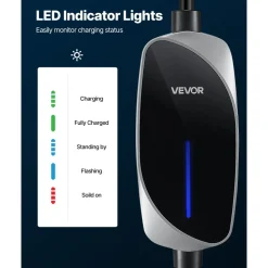 VEVOR Level 1&2 EV Charger, 16 Amp, Electric Vehicle Portable Charger with 25 ft Charging Cable, 120V-240V, NEMA 6-20P Plug NEMA 5-15 Adapter, LED Indicator, Home Car Charging Station for SAE J1772 EV