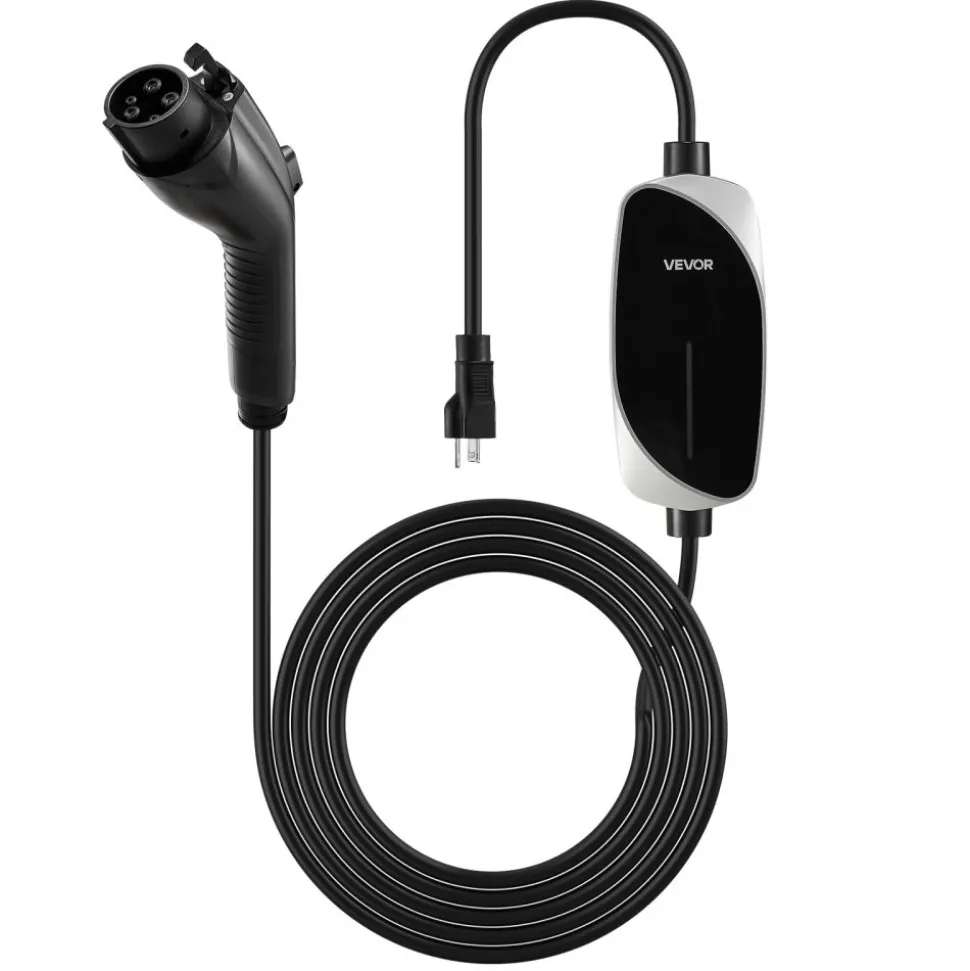 VEVOR Level 1&2 EV Charger, 16 Amp, Electric Vehicle Portable Charger with 25 ft Charging Cable, 120V-240V, NEMA 6-20P Plug NEMA 5-15 Adapter, LED Indicator, Home Car Charging Station for SAE J1772 EV