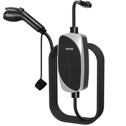 VEVOR Level 1&2 EV Charger, 16 Amp, Electric Vehicle Portable Charger with 25 ft Charging Cable, 120V-240V, NEMA 6-20P Plug NEMA 5-15 Adapter, LED Indicator, Home Car Charging Station for SAE J1772 EV