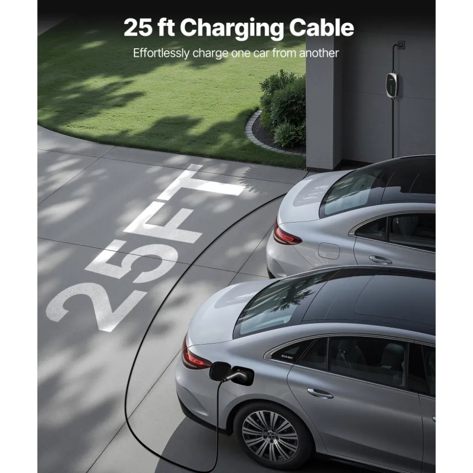 VEVOR Level 1&2 EV Charger, 16 Amp, Electric Vehicle Portable Charger with 25 ft Charging Cable, 120V-240V, NEMA 6-20P Plug NEMA 5-15 Adapter, LED Indicator, Home Car Charging Station for SAE J1772 EV
