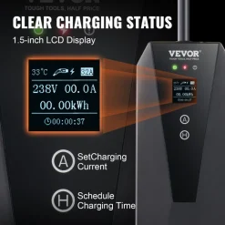 VEVOR Level 1+2 Portable EV Charger, 16 Amp 120V or 240V, Electric Vehicle Charger with 28-Foot Charging Cable NEMA 6-20P Plug NEMA 5-15 Adapter, Plug-in Home EV Charging Station for SAE J1772 EVs
