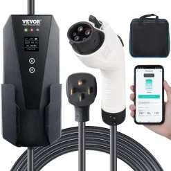 VEVOR Level 1+2 Portable EV Charger, 16 Amp 120V or 240V, Electric Vehicle Charger with 28-Foot Charging Cable NEMA 6-20P Plug NEMA 5-15 Adapter, Plug-in Home EV Charging Station for SAE J1772 EVs