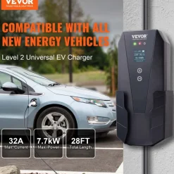 VEVOR Level 1+2 Portable EV Charger, 16 Amp 120V or 240V, Electric Vehicle Charger with 28-Foot Charging Cable NEMA 6-20P Plug NEMA 5-15 Adapter, Plug-in Home EV Charging Station for SAE J1772 EVs