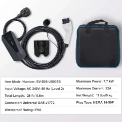 VEVOR Level 1+2 Portable EV Charger, 16 Amp 120V or 240V, Electric Vehicle Charger with 28-Foot Charging Cable NEMA 6-20P Plug NEMA 5-15 Adapter, Plug-in Home EV Charging Station for SAE J1772 EVs