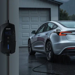 VEVOR Level 2 Tesla Charger, 40 Amp Adjustable Current, 240V Portable Home Electric Car EV Charger with 25 ft Charging Cable, NEMA 14-50P Plug, LCD Display, NACS Connector, for Tesla Model Y/X/3/S