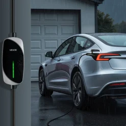 VEVOR Level 1/2 Tesla Charger, 16 Amp, Portable Electric Car EV Charger with 25 ft Charging Cable, 120V-240V, NEMA 6-20P Plug NEMA 5-15 Adapter, LED Indicator, NACS Connector for Tesla Model Y/X/3/S