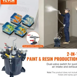 VEVOR 10L/2.5gal Spray Paint Pressure Pot Tank,  70PSI Max Air Paint Pressure Pot, Metal Rack and Leak Repair Sealant for Industry Home Decor Architecture Construction Automotive Painting