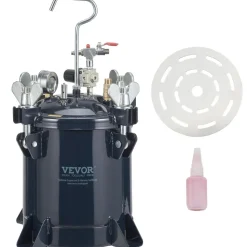 VEVOR 10L/2.5gal Spray Paint Pressure Pot Tank,  70PSI Max Air Paint Pressure Pot, Metal Rack and Leak Repair Sealant for Industry Home Decor Architecture Construction Automotive Painting