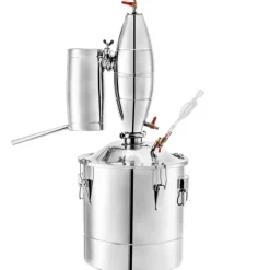VEVOR 70L 18.5Gal Water Alcohol Distiller 304 Stainless Steel Alcohol Still Wine Making Boiler Home Kit with Thermometer for Whiskey Brandy Essential, Sliver