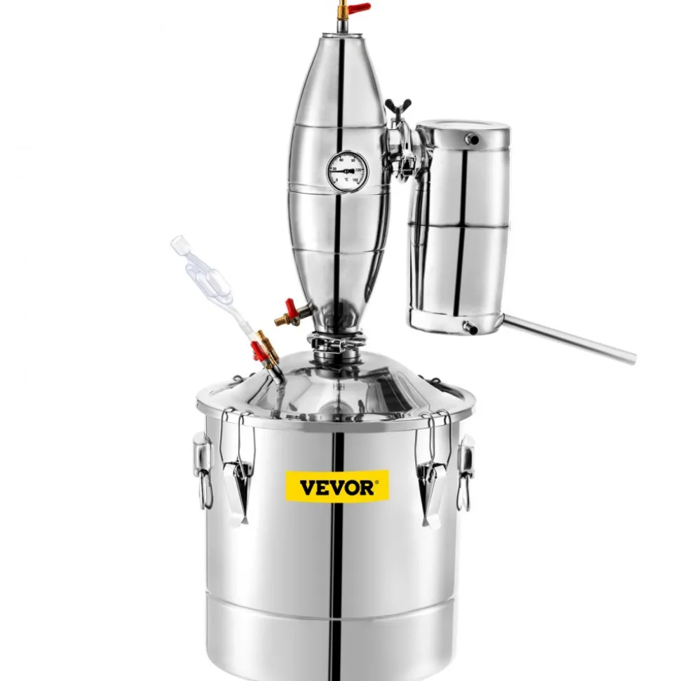 VEVOR 70L 18.5Gal Water Alcohol Distiller 304 Stainless Steel Alcohol Still Wine Making Boiler Home Kit with Thermometer for Whiskey Brandy Essential, Sliver