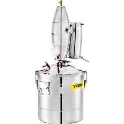 VEVOR 70L 18.5Gal Water Alcohol Distiller 304 Stainless Steel Alcohol Still Wine Making Boiler Home Kit with Thermometer for Whiskey Brandy Essential, Sliver