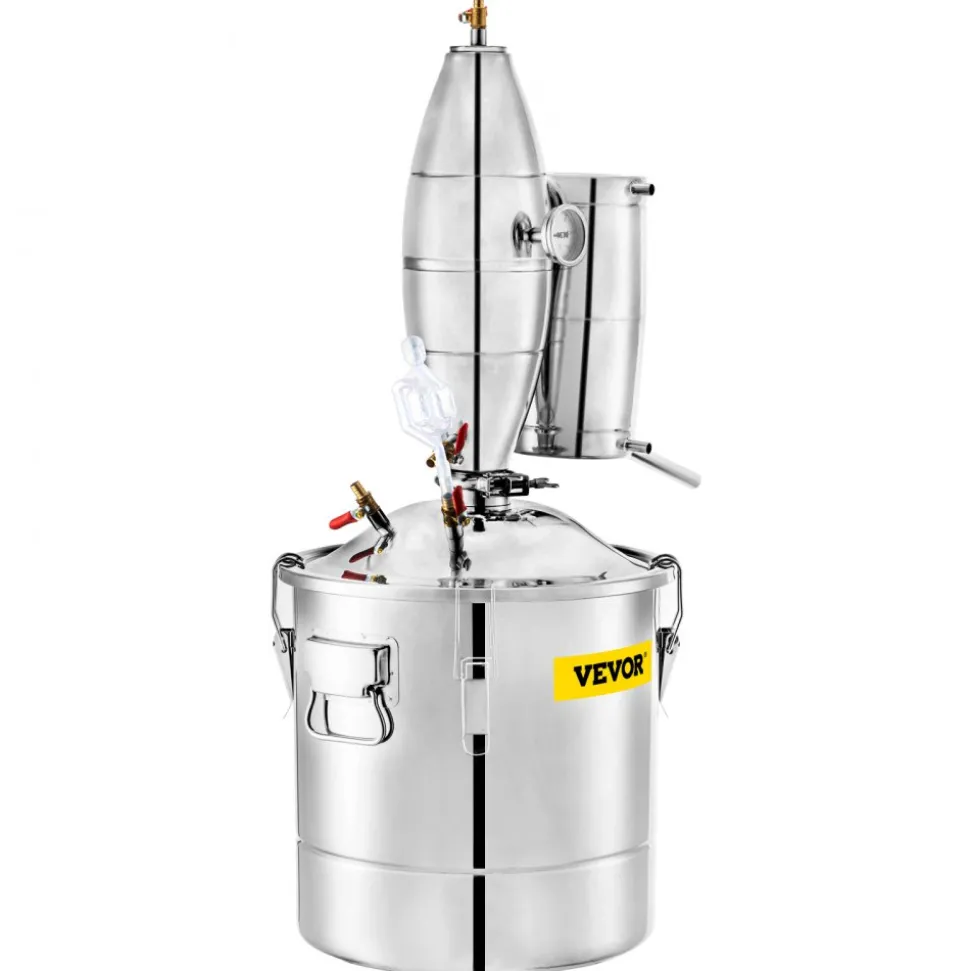 VEVOR 70L 18.5Gal Water Alcohol Distiller 304 Stainless Steel Alcohol Still Wine Making Boiler Home Kit with Thermometer for Whiskey Brandy Essential, Sliver