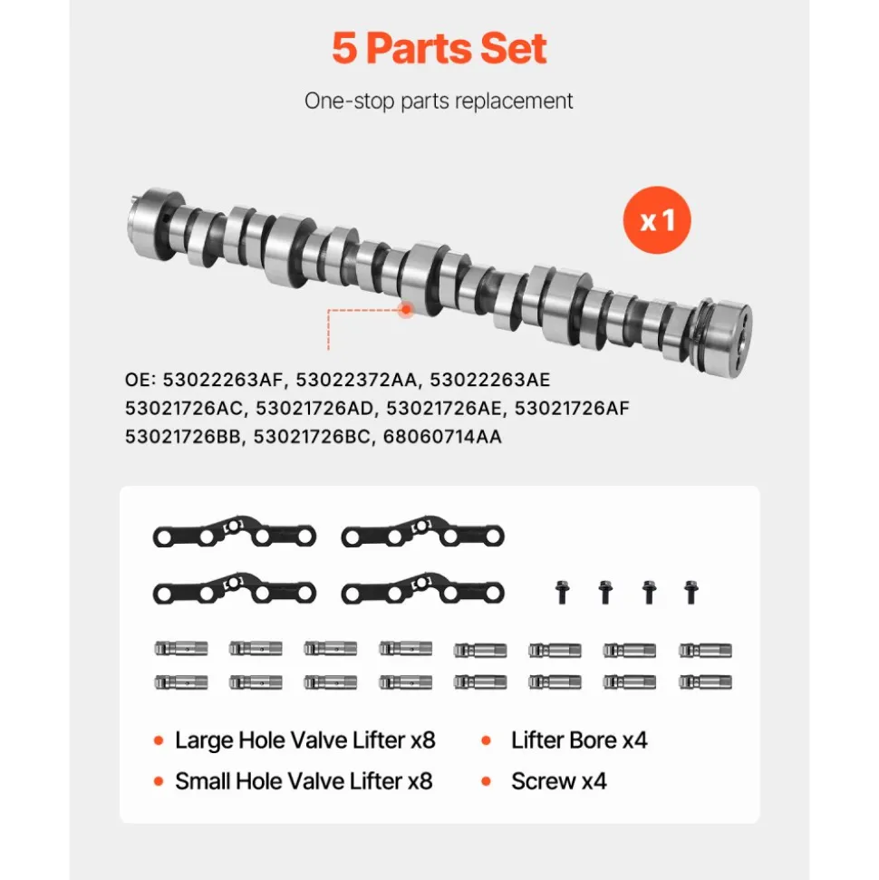 VEVOR Lifter Camshaft Kit, 5-Piece Set, Gray Cast Iron Engine Cam, for 2009-2019 Dodge Ram 1500 5.7L, 2009 Dodge Durango 5.7L, Fits V8 5.7L Engines, Trucks / Large SUVs