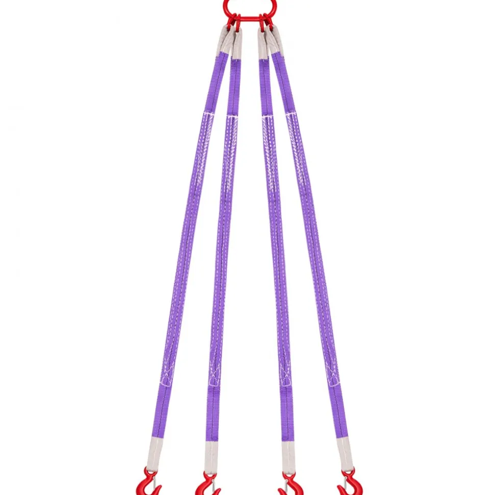 VEVOR Lifting Sling Straps, Four Leg Polyester Bridle Sling with Hooks, 6600LB Capacity, 5Ft Heavy Duty Rigging Strap, Thickened & Wear-Resistant Webbing Slings for Engines Cranes Hoists Truck