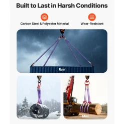 VEVOR Lifting Sling Straps, Four Leg Polyester Bridle Sling with Hooks, 6600LB Capacity, 5Ft Heavy Duty Rigging Strap, Thickened & Wear-Resistant Webbing Slings for Engines Cranes Hoists Truck