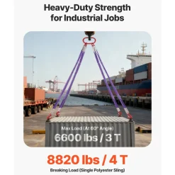 VEVOR Lifting Sling Straps, Four Leg Polyester Bridle Sling with Hooks, 6600LB Capacity, 5Ft Heavy Duty Rigging Strap, Thickened & Wear-Resistant Webbing Slings for Engines Cranes Hoists Truck