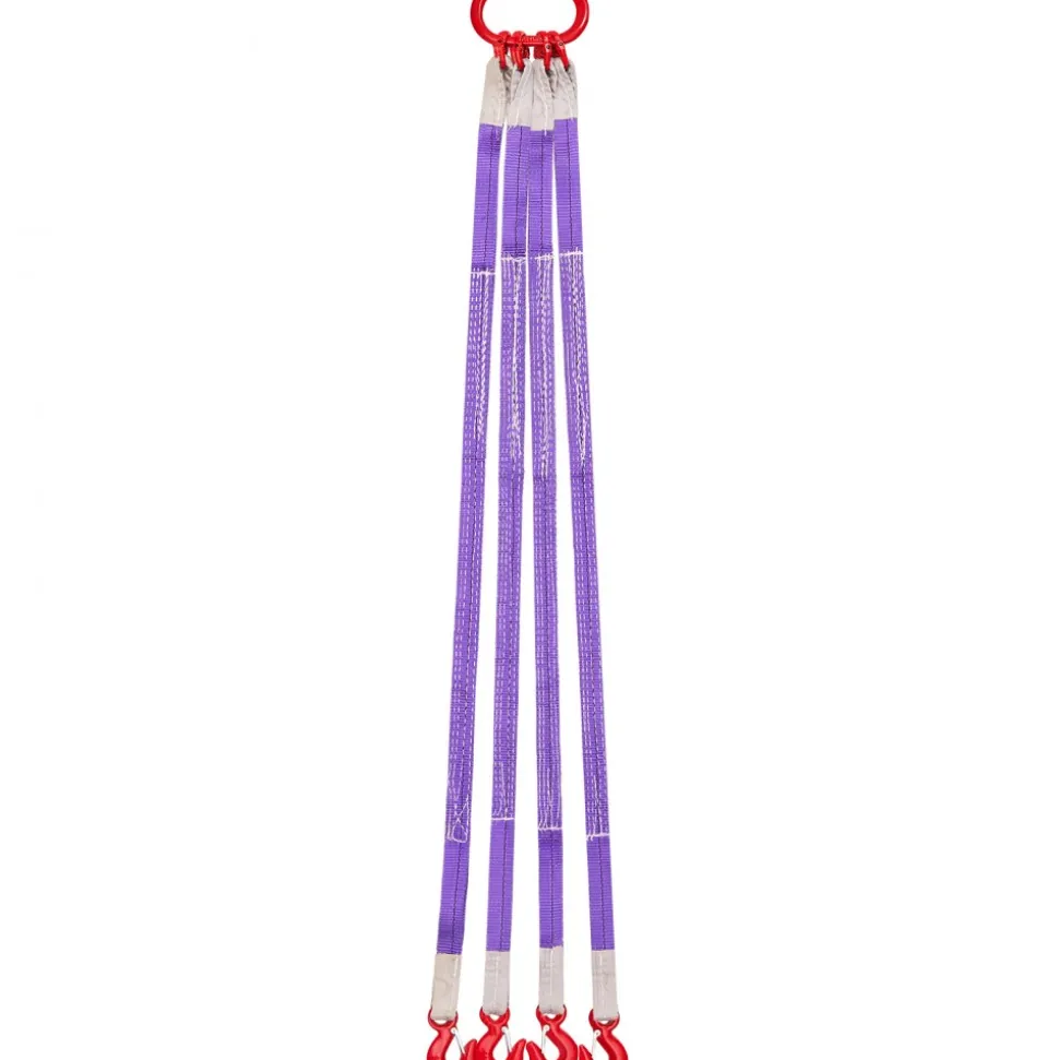 VEVOR Lifting Sling Straps, Four Leg Polyester Bridle Sling with Hooks, 6600LB Capacity, 5Ft Heavy Duty Rigging Strap, Thickened & Wear-Resistant Webbing Slings for Engines Cranes Hoists Truck