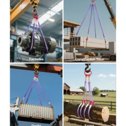 VEVOR Lifting Sling Straps, Four Leg Polyester Bridle Sling with Hooks, 6600LB Capacity, 5Ft Heavy Duty Rigging Strap, Thickened & Wear-Resistant Webbing Slings for Engines Cranes Hoists Truck