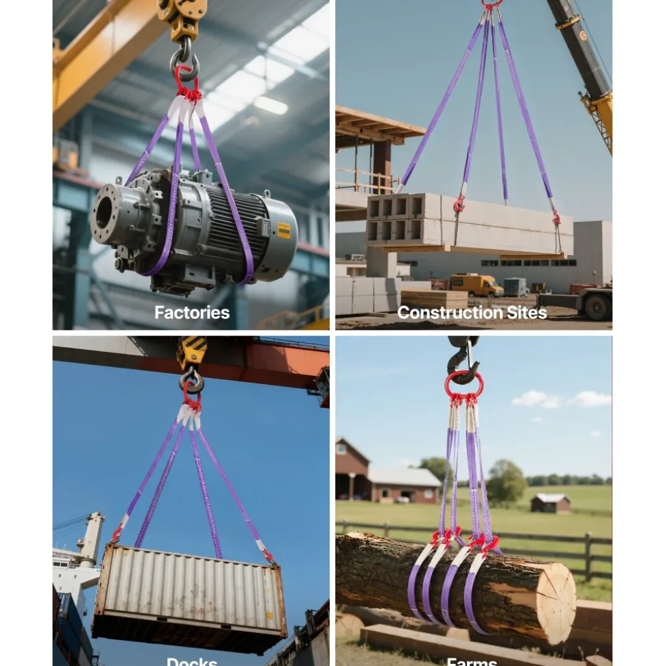 VEVOR Lifting Sling Straps, Four Leg Polyester Bridle Sling with Hooks, 6600LB Capacity, 5Ft Heavy Duty Rigging Strap, Thickened & Wear-Resistant Webbing Slings for Engines Cranes Hoists Truck