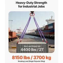 VEVOR Lifting Sling Straps, 2Pcs Two-Leg Polyester Bridle Sling with Hooks, 4400LB Capacity, 5Ft Heavy Duty Rigging Strap, Thickened & Wear-Resistant Webbing Slings for Engines Cranes Hoists Truck