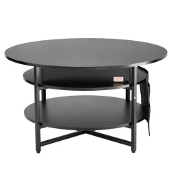 VEVOR Lift Top Coffee Table, 35.3 in Round Coffee Table with Extra Storage Pockets, Pop Up Coffee Table for Living Room, Black