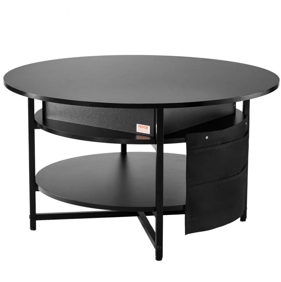 VEVOR Lift Top Coffee Table, 35.3 in Round Coffee Table with Extra Storage Pockets, Pop Up Coffee Table for Living Room, Black