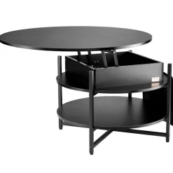 VEVOR Lift Top Coffee Table, 35.3 in Round Coffee Table with Extra Storage Pockets, Pop Up Coffee Table for Living Room, Black