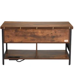 VEVOR Lift Top Coffee Table, 39.4 in Rectangle Coffee Table with Extra Storage Pockets, Flipable Coffee Table with Power Strip & USB & Ambient Lighting for Living Room, Brown