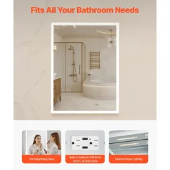 VEVOR Lighted Medicine Cabinet with Mirror, 30 x 28 in Recessed or Wall Mount, 3 Color Dimmable LED Bathroom Medicine Cabinet with HD Tempered Glass Mirror, Adjustable Shelves, Memory Defog Function