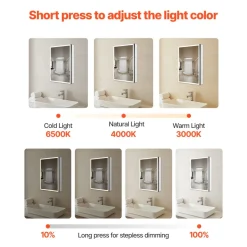 VEVOR Lighted Medicine Cabinet with Mirror, 30 x 28 in Recessed or Wall Mount, 3 Color Dimmable LED Bathroom Medicine Cabinet with HD Tempered Glass Mirror, Adjustable Shelves, Memory Defog Function