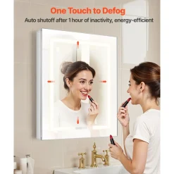 VEVOR Lighted Medicine Cabinet with Mirror, 20 x 28 in Recessed or Wall Mount, 3 Color Dimmable LED Bathroom Medicine Cabinet with Sensor Light, Adjustable Shelve Storage, Memory Defog Function