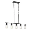 VEVOR 5-Light Kitchen Island Pendant Lights, 60W, Adjustable Dining Room Light Fixture with Clear Glass Lampshade 4 Rods 2 Metal Chains, Metal Frame Farmhouse Linear Chandeliers for Dining Room, E26