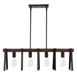 VEVOR 4-Light Kitchen Island Pendant Lights, 60W, Adjustable Dining Room Light Fixture with 2 x 6'' and 6 x 12'' Rods, Industrial Metal Frame Farmhouse Linear Chandeliers Lighting for Dining Room, E26