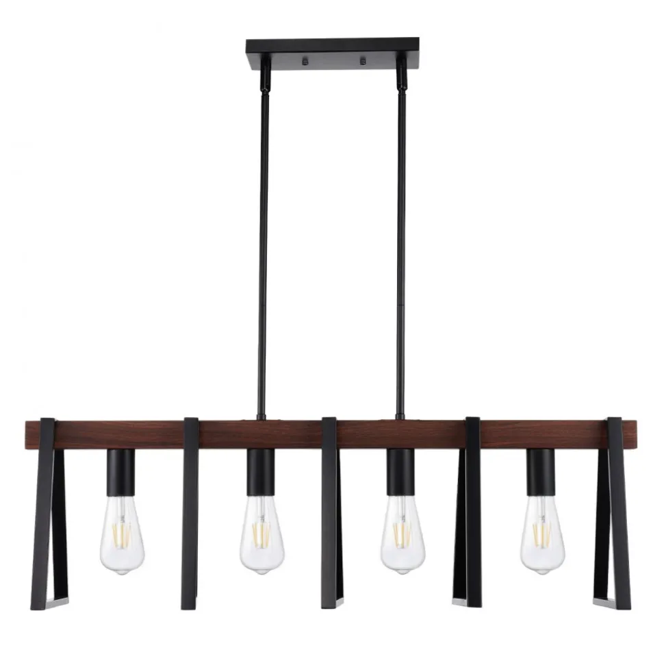 VEVOR 4-Light Kitchen Island Pendant Lights, 60W, Adjustable Dining Room Light Fixture with 2 x 6'' and 6 x 12'' Rods, Industrial Metal Frame Farmhouse Linear Chandeliers Lighting for Dining Room, E26