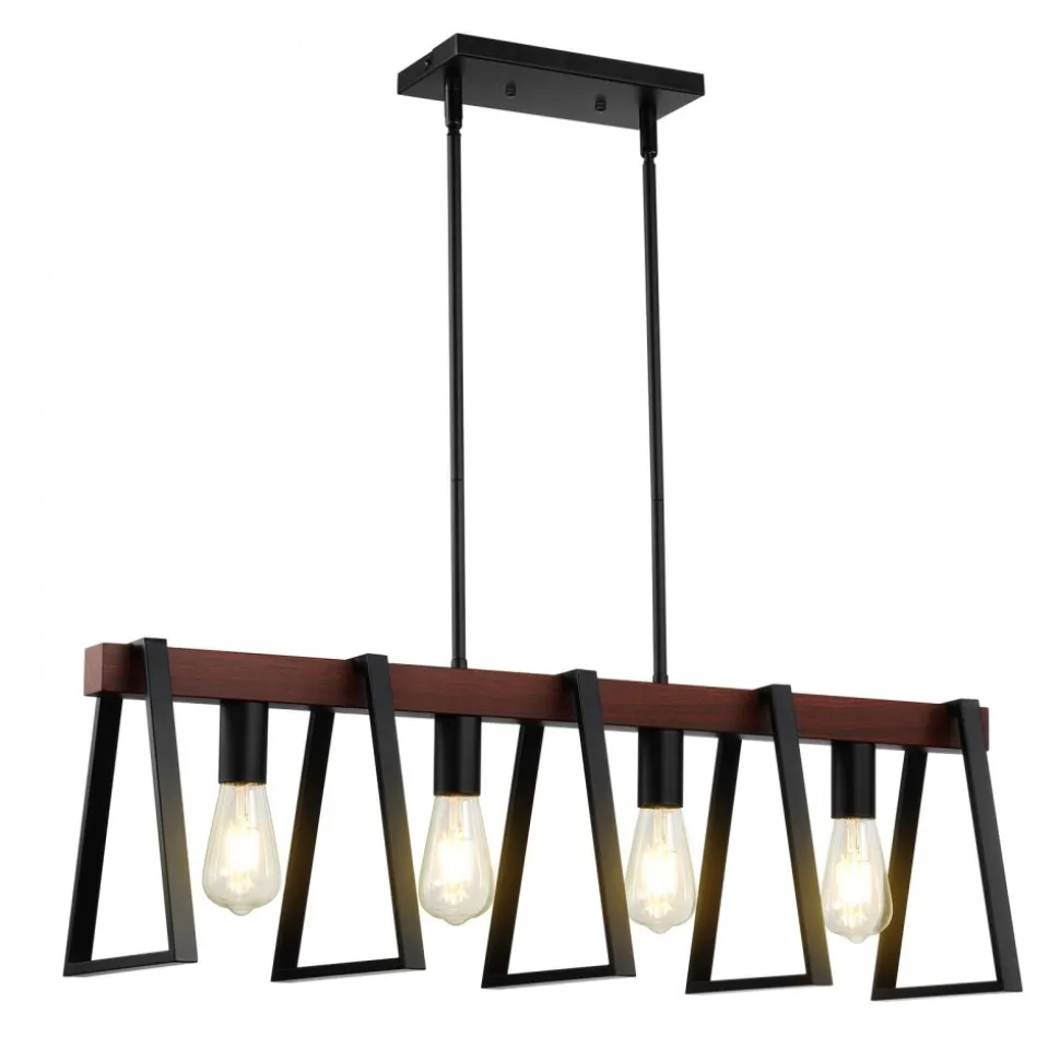 VEVOR 4-Light Kitchen Island Pendant Lights, 60W, Adjustable Dining Room Light Fixture with 2 x 6'' and 6 x 12'' Rods, Industrial Metal Frame Farmhouse Linear Chandeliers Lighting for Dining Room, E26