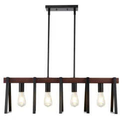 VEVOR 4-Light Kitchen Island Pendant Lights, 60W, Adjustable Dining Room Light Fixture with 2 x 6'' and 6 x 12'' Rods, Industrial Metal Frame Farmhouse Linear Chandeliers Lighting for Dining Room, E26