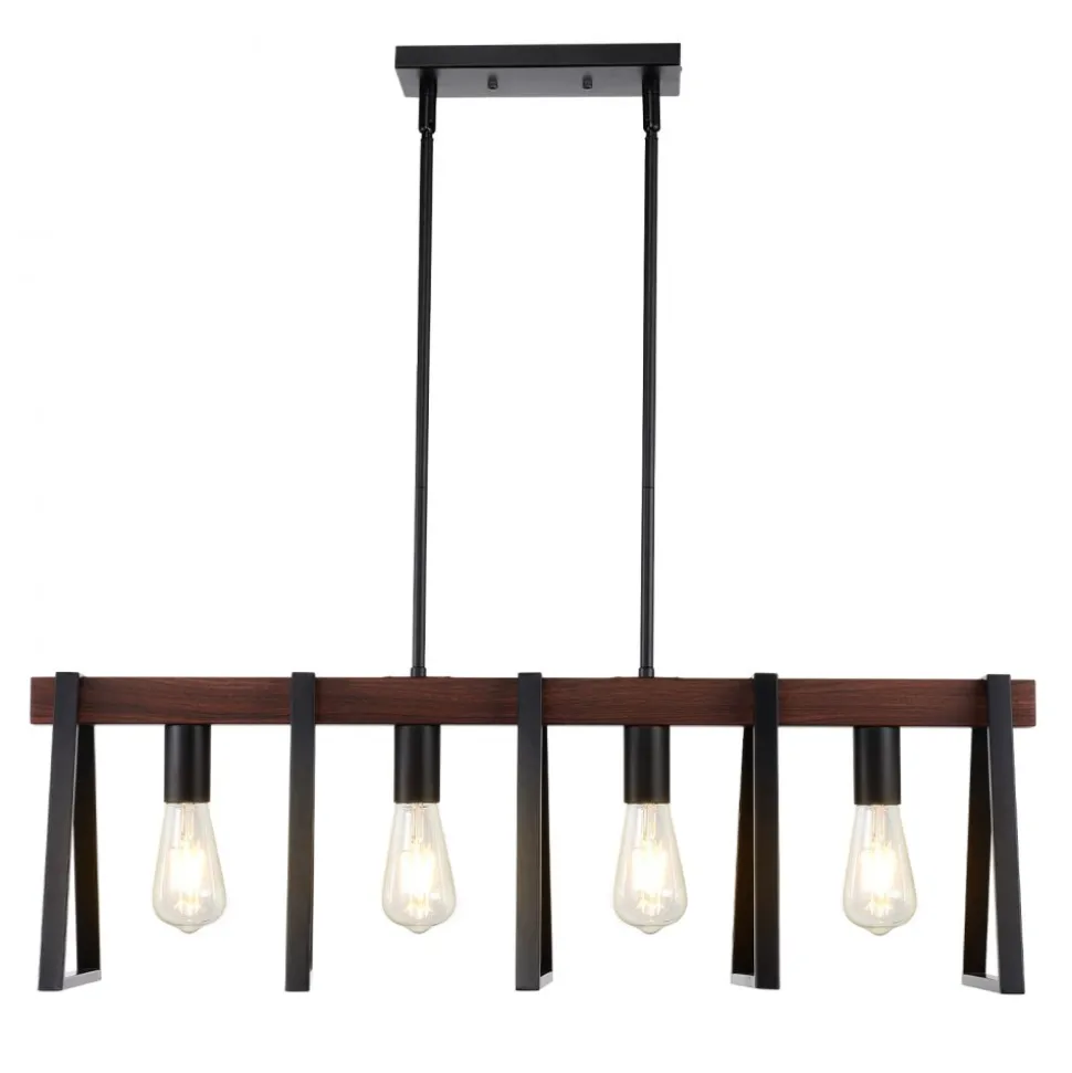 VEVOR 4-Light Kitchen Island Pendant Lights, 60W, Adjustable Dining Room Light Fixture with 2 x 6'' and 6 x 12'' Rods, Industrial Metal Frame Farmhouse Linear Chandeliers Lighting for Dining Room, E26